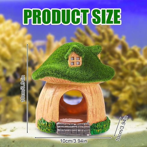 Aquarium Decoration for Fish Tank, Premium Resin Green Moss and Mushroom Fish Tank House Fish Hideout for Swimming Playing for Shrimp Goldfish Aqu...