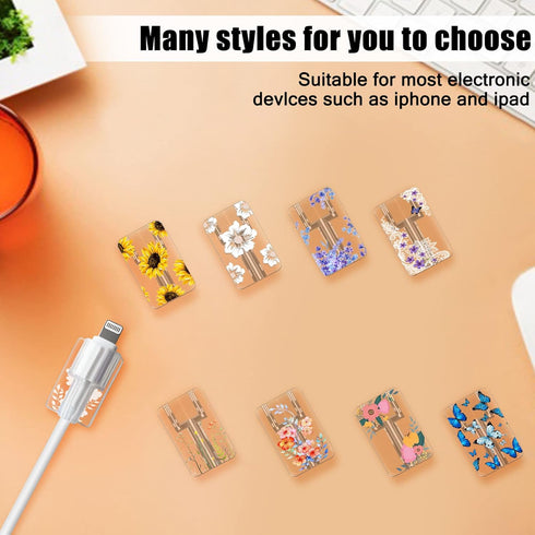 Cute Floral Cable Protector for iPhone Charger Red Rose Wild Flower Bouquet Butterfly Cherry Blossoms Pattern 4 pcs Set Charging Cord Phone Saver....