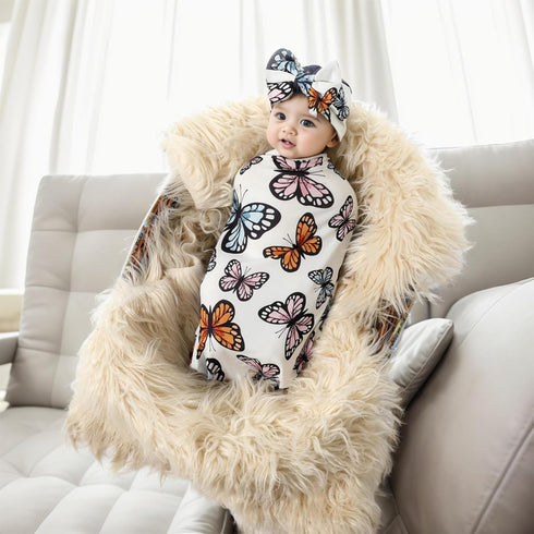 Galabloomer Receiving Blanket Headband Set Flower Print Baby Swaddle Receiving Blankets (colorful butterfly)...