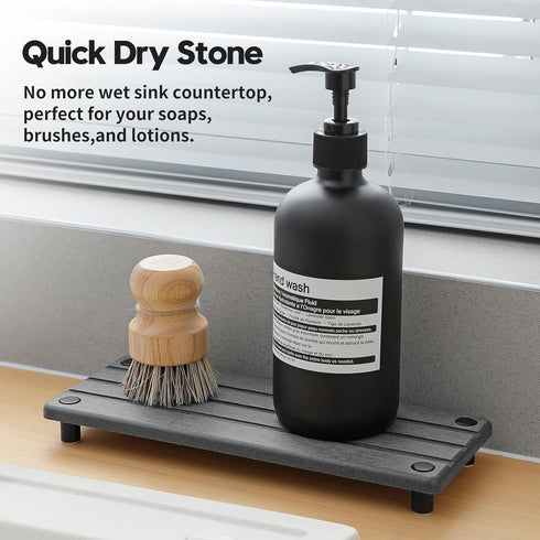 Instant Dry Sink Caddy Kitchen Sink Organizer, Quick Drying Stone Sink Tray Diatomite Sponge Holder Soap Dish, Bathroom Countertop Fast Dry Water ...