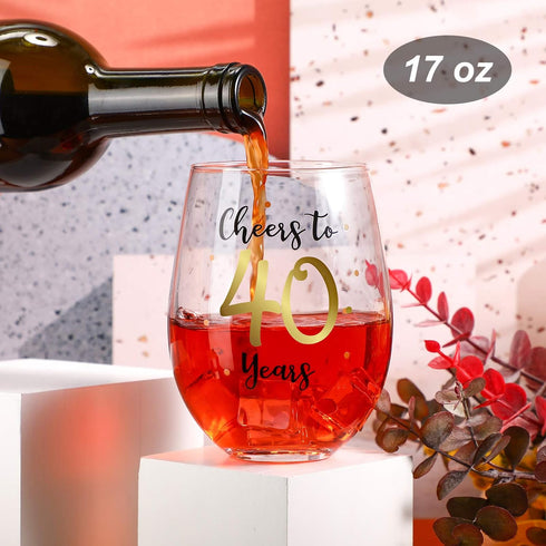 Patelai 40th Birthday Wine Glass to 40 Years 40th Birthday Gifts Fabulous Gold Stemless Wine Glass for Women and Men Present Party Wedding Anniver...