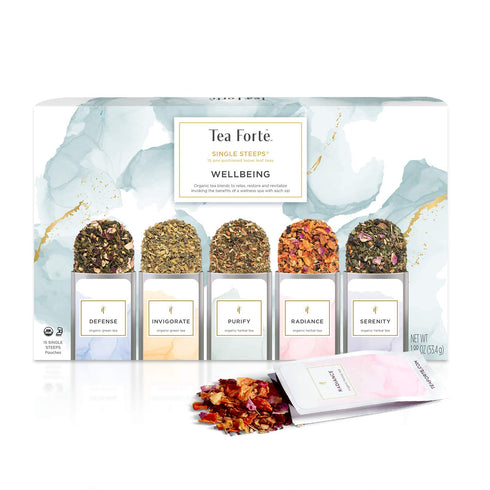 Tea Forte Wellness Tea Assortment Single Steeps Loose Leaf Premium Tea Gift Set Sampler, 15 Count 3 of Each Assorted Blends, Pre-Portioned Single ...