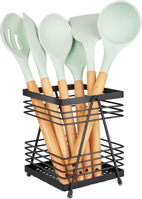 RedCall Utensil Holder for Kitchen Counter,Rectangular Matte Black Spoon Spatula Holder,Metal Steel Wire Cooking Utensil Crock Caddy Organizers,El...