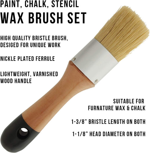U.S. Art Supply 2-Piece Multi Use Oval and Round Chalk, Wax and Stencil Brushes for Chairs, Dressers, Cabinets and Other Wood Furniture - 100% Nat...