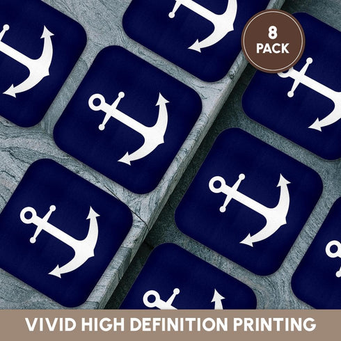 3dRose cst_165798_2 Navy Blue and White Nautical Anchor Design-Soft Coasters, Set of 8...