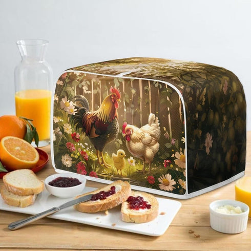 Rooster Toaster 4 Slice Cover Dust for Kitchen, Daisy Anti-Sputtering Bread Cover Washable Bread Maker Cover Dust Cover, Elastic Bread Toaster Cov...