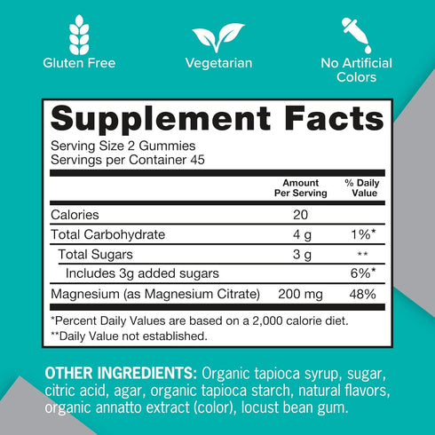 Qunol Magnesium Gummies for Adults, 200mg Magnesium Citrate High Absorption Supplement, Supports Nerve/Bone Health, Muscle Health, Vegetarian, 90 ...