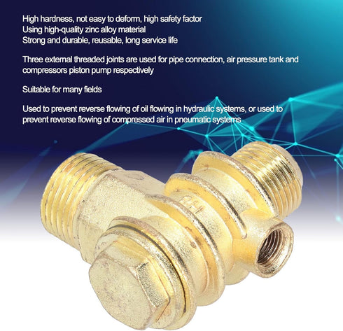 Air Compressor Check Valve, 3 Way Zinc Alloy Air Compressor Check Valve, G1/2 G3/4 M10 Male Thread Non-Return Check Valve Spare Parts Tube Connect...