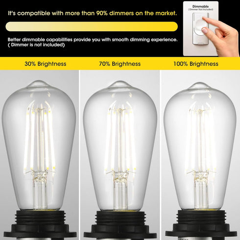 Vintage LED Edison Bulbs, 6W, Equivalent 60W, High Brightness Cool White 4000K, ST58 Antique LED Filament Bulbs with 90+ CRI, E26 Medium Base, Dim...