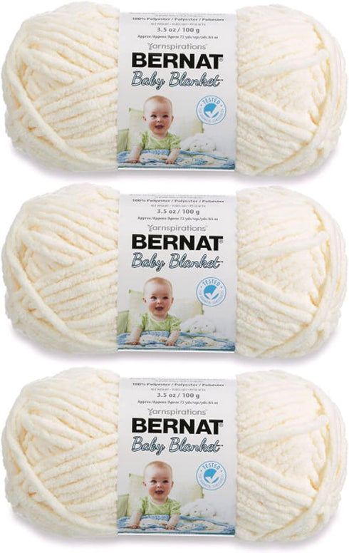 Bernat Baby Blanket Vanilla Yarn - 3 Pack of 100g/3.5oz - Polyester - 6 Super Bulky - 72 Yards - Knitting, Crocheting, Crafts & Amigurumi, Chunky ...