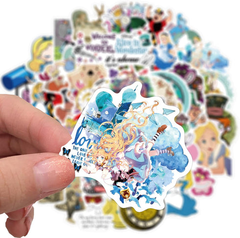 Alice in wonderlan Stickers for Water Bottle, 50pcs Cute Cartoon Waterproof Vinyl Decal for Teen Girl Kids Laptop Luggage Bike Guitar Phone Skateb...