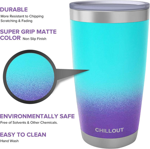 CHILLOUT LIFE 20 oz Stainless Steel Tumbler with Lid - Double Wall Vacuum Insulated Coffee Mug with Splash Proof Lid and Straw for Hot & Cold Drin...