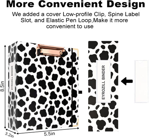 2 Inch Mini 3 Ring Binder for 5.5" x 8.5" Paper with 5-Tab Dividers EYROZILL Cute Mini Binder for School/Office Supplies and Home, Cow Print...