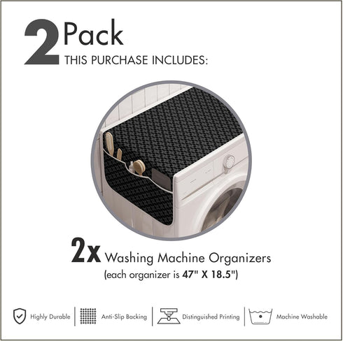 Ambesonne Charcoal Washing Machine Organizer Pack of 2, Monochromatic Pattern of Repetitive Geometric Stars, Anti-Slip Cover for Washers Dryers, 4...