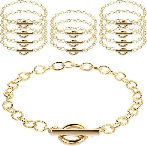 Prasacco 12 Pcs Bracelet Chains for Jewelry Making, Chain Bracelet for Women, Link Chain Bracelets with OT Toggle Clasp, Charm Bracelets for Jewel...