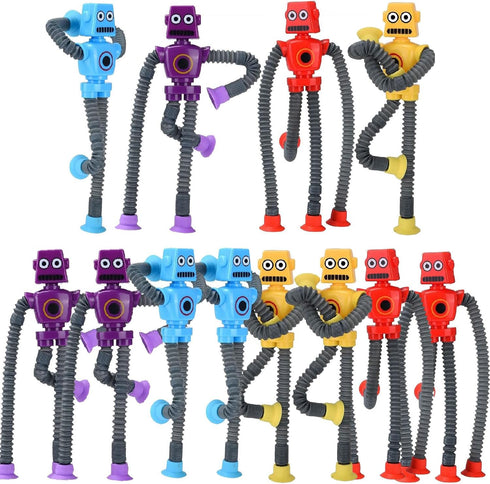 Pop Tubes Robot Fidget Toys 12 Packs Telescopic Suction Cup Stretchy Robots Toys Autism Sensory Shape Changing Toys for Toddlers Kids Party Favors...
