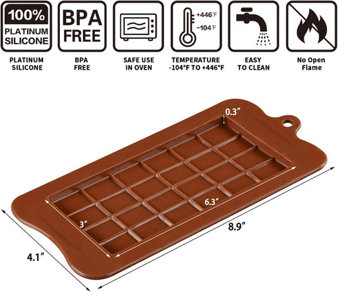Chocolate Bar Mold Silicone - Candy Bar Molds for Chocolate Break-Apart Silicone Chocolate Molds Protein and Engery Bar Silicone Molds Pack of 4...