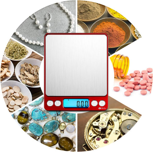 AMIR Upgraded Digital Kitchen Scale, 500g Mini Pocket Jewelry Scale, Cooking Food Scale with Back-Lit LCD Display, 2 Trays, 6 Units, Auto Off, Tar...