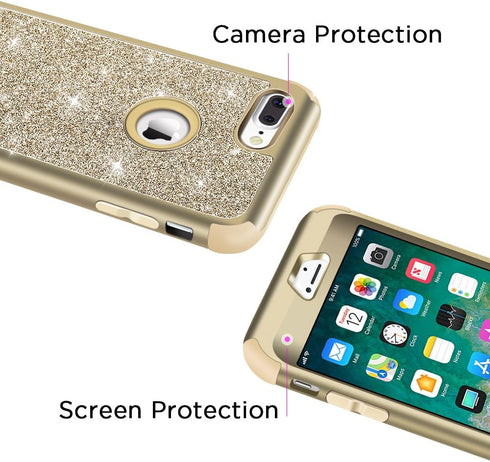 Hython Designed for iPhone 8 Plus, iPhone 7 Plus Case, Heavy Duty Defender Protective Bling Glitter Sparkle Hard Shell Hybrid Shockproof Rubber Bu...