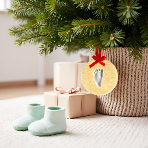Baby's Handprint or Footprint Christmas Ornament Kit, Newborn Holiday Hanging Keepsake Kit, Baby's First Christmas, Gold Glitter...