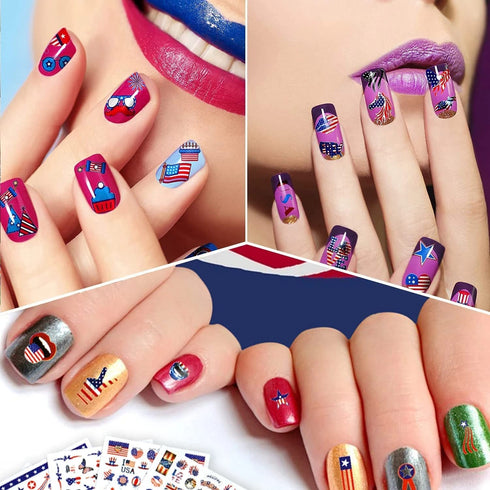 4th of July Nail Art Stickers Decals, American Flag Patriotic Independence Day 3D Nail Stickers Nail Supply USA Flags Heart Star Design Nail Decal...