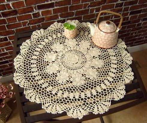 Damanni Beige Cotton Handmade Crochet Lace Tablecloth Doilies Table Overlay,Round,23 Inch,2PC...