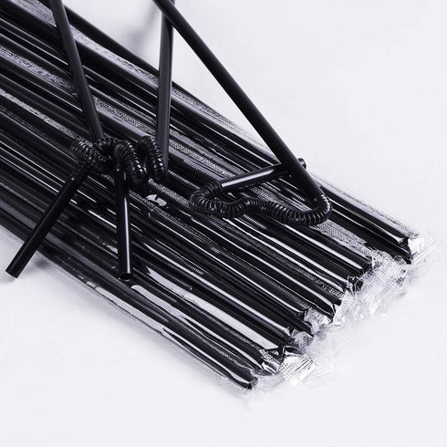 200 Pcs Individually Packaged Black Plastic Extra Long Flexible Disposable Drinking Straws.(0.23'' diameter and 10.2" long) (Black)...