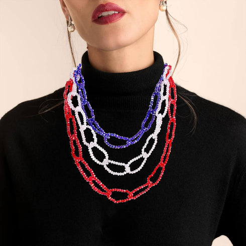FAERLIIRY American Flag Jewelry Set 4th of July Necklace Earrings for Women USA Patriotic Earrings Statement Earrings Resin Beaded Necklace Indepe...