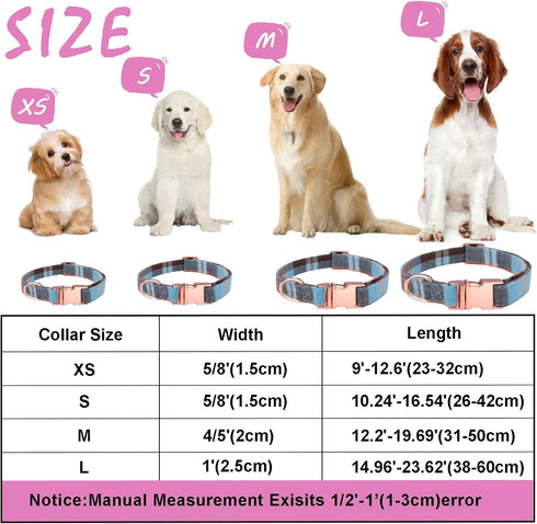 Plaid Dog Collar Leash Set Bow Tie Adjustable Cute Puppy Collar with Durable Metal Buckle Girls Boys Dog Collar for Small Medium Large Dogs Blue-M...