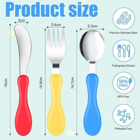 Toddler Silverware Set Toddler Utensils,6 Pcs Metal Kids Forks and Spoons,Toddler Fork Spoon Knife Set,Children Flatware Baby Cutlery Set,BPA Free...