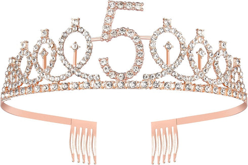 BRT Bearingshui Rose Gold Crown 5 & Fabulous Sash and Tiara for Girls, Gifts for Happy 5th Birthday Party Favor Supplies...