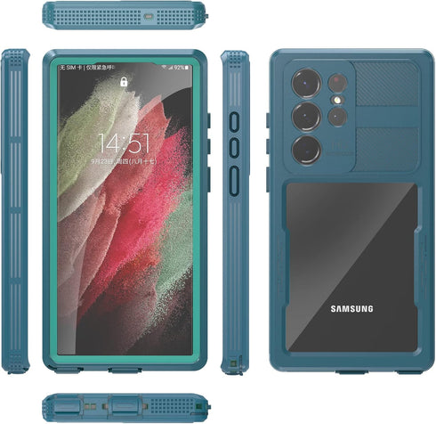 Waterproof Samsung Galaxy S23 Ultra Case with Built-in Screen Protector, Heavy Duty Full Body Protection, Shockproof Clear Blue Cover...
