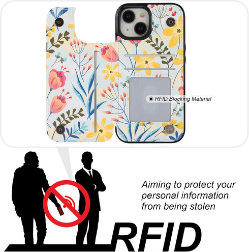 HAOPINSH for iPhone 15 Wallet Case with Card Holder, Floral Flower Pattern Back Flip Folio PU Leather Kickstand Card Slots Case for Women Girls, D...