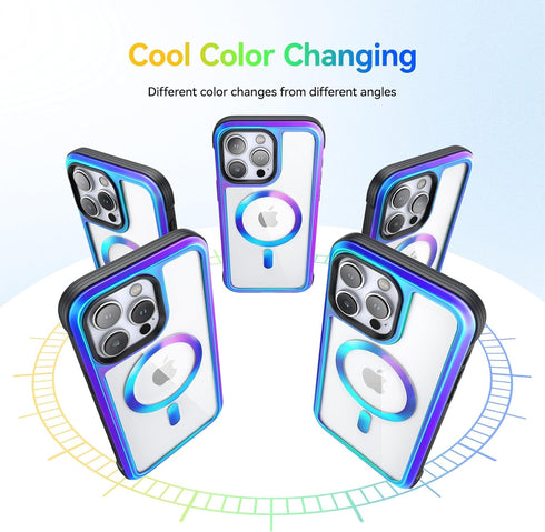 Meifigno Rainbow Series Mag Case for iPhone 15 Pro Max Case 6.7 inch - MagSafe Compatible - Aluminum Alloy Frame - MIL-GRD Drop Protection, Clear ...