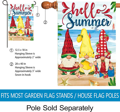 Morigins Hello Summer Gnome Swimming Beach Coastal Outside Decor Garden Flag Seasonal welcome Yard Flag Double Sided 12.5x18 Inch...