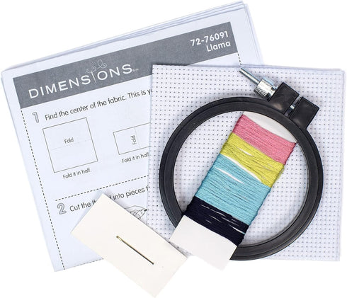 DIMENSIONS Colorful Llama Counted Cross Stitch Kit for Beginners, 11 Ct. White Aida Cloth, Finished Project 3" Diameter, Multicolor 5 Piece...