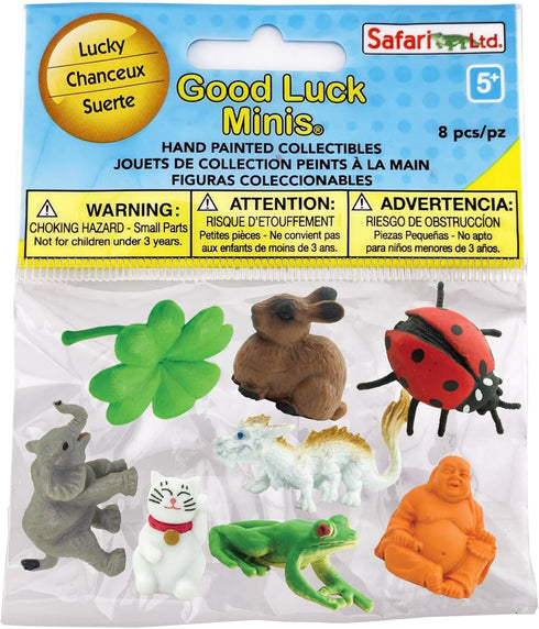 Safari Ltd. Good Luck Minis Lucky Fun Pack – 8 Mini Figurines of Frog, Ladybug, Waving Cat, Dragon, Buddha, Elephant, Rabbit, Four-Leaf Clover – E...