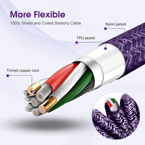 Smart Coiled USB A to Lightning Cable, 2ft to 8FT iPhone Charger Cable Extra-Short Ekstra-Long (Cosmos Purple)...