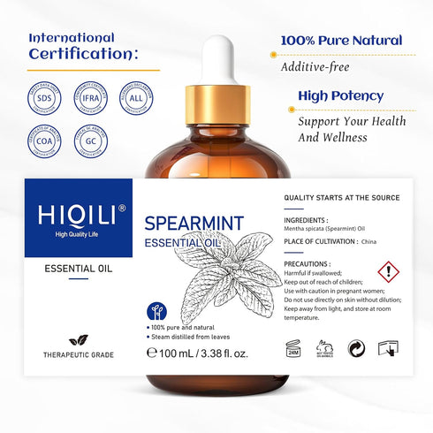 HIQILI 100ML Spearmint Essential Oil for Skin Care -100% Pure Treatment Grade - 3.38 Fl Oz....