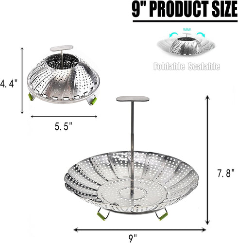 Vegetable Steamer Basket for Cooking Food Veggie Broccoli Meat Steamer Pot Cooker Expandable Steel Steamer (5.5"-9")...