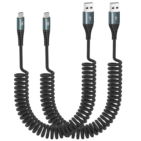 2 Pack 6FT USB C Charger Cable 60W Fast Charging, Coiled USB A to USB C Cable for Car Compatible with iPhone 15 Series, Samsung Galaxy S24 / S23 /...