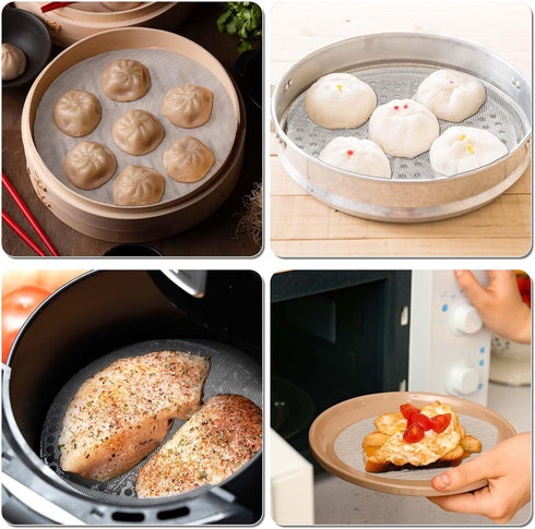 8Pcs 11 inch Non-stick Silicone Steamer Liners Round Silicone Steamer Mesh Pastry Dim Sum Mesh Reusable Round Dumplings Bamboo Steamer Liner Pad f...