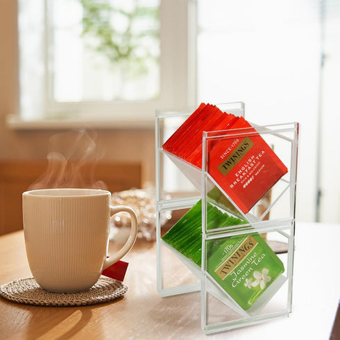 2Pcs Tea Bag Storage Organizer, Stackable Clear Plastic Tea Holder and Coffee Pod Containers, Sugar Creamer Box for Drawer Countertop Cabinet Coff...