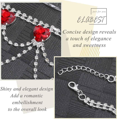 ELABEST Rhinestone Ankle Bracelets Heart Anklet Crystal Tassel Anklet 2pcs Layered Ankle Bracelets Boho High-heeled Tennis Foot Chain Wedding Jewe...