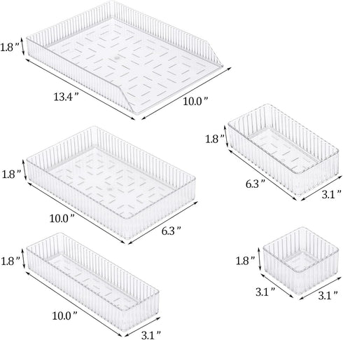 acDesign 5-Piece Stackable Clear Drawer Organizer Set, 5-Size Vanity Drawer Organizers, Plastic Desk Drawer Organizer Trays for Bedroom, Kitchen, ...