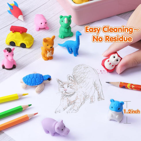 40 Pcs Animal Erasers Desk Pet for Kids 3D Puzzle Pencil Eraser Treasure Box Toy for Classroom School Prize Kids Party Favors Back to School Suppl...
