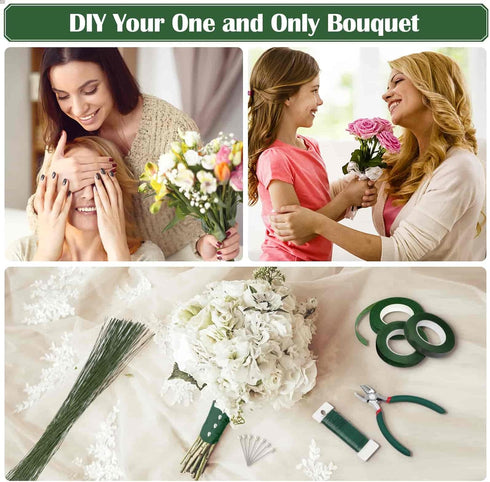Floral Tape and Floral Wire, Paxcoo Floral Arrangement Kit with Green Floral Tape and Floral Wire, Boutonniere Flower pin, Wire Cutter for Wreath ...