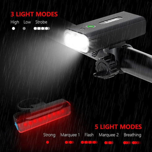 1200 Lumens Bike Lights Front and Back,3 LED USB Rechargeable Bicycle Light,Super Bright Bike Lights for Night Riding,Bike Headlight with Power Ba...