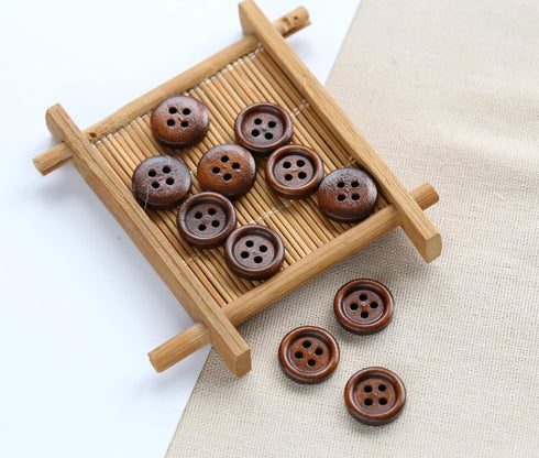 200PCS 5/8 Inch (15mm) Brown Color Wooden Buttons DIY Crafts Button Sewing Project...
