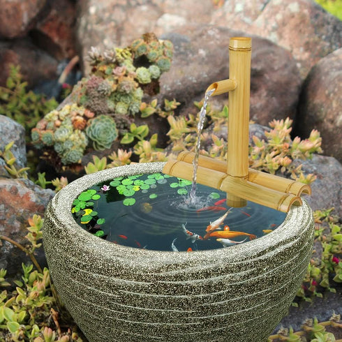 Bamboo Water Fountain without Pump,Water Fountain Outdoor Indoor,Zen Garden Decor for Desk Patio Yard,12 Inch...